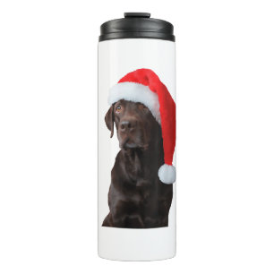 Garrafa Térmica Cachorro de Chocolate Portrait Santa Hat Fofo Chri