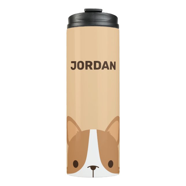 Garrafa Térmica Cachorro de Corgi Bonito com Nome Personalizado (Frente)