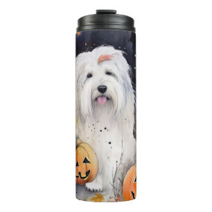 Garrafa Térmica Cachorro de Halloween Old English Sheepdog Com Abó