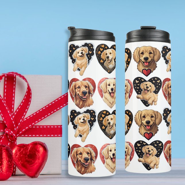Garrafa Térmica Cachorro do namorados Ouro (Chic Valentine Golden Retriever Dog Thermal Tumbler)