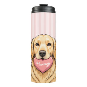 Garrafa Térmica Cachorro Fofo Personalizado com Coração Rosa