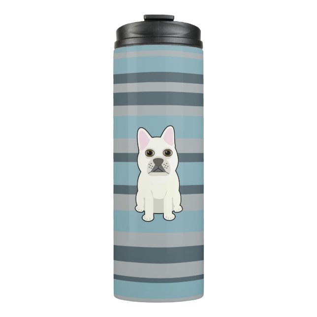 Garrafa Térmica Cachorro francês fofo listrado azul (Frente)
