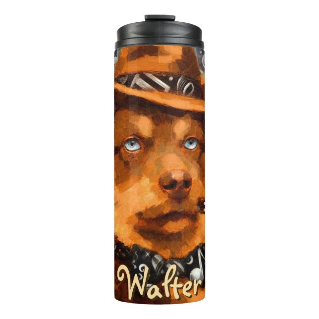 Garrafa Térmica Cachorro Gangster Bonito com Olhos Azuis Personali (Frente)