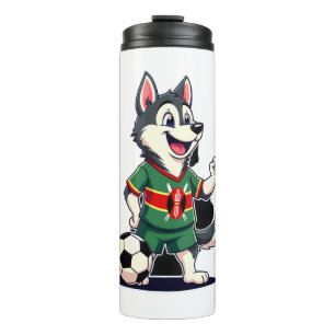 Garrafa Térmica Cachorro Husky Engraçado Dabbing Quênia Futebol - 