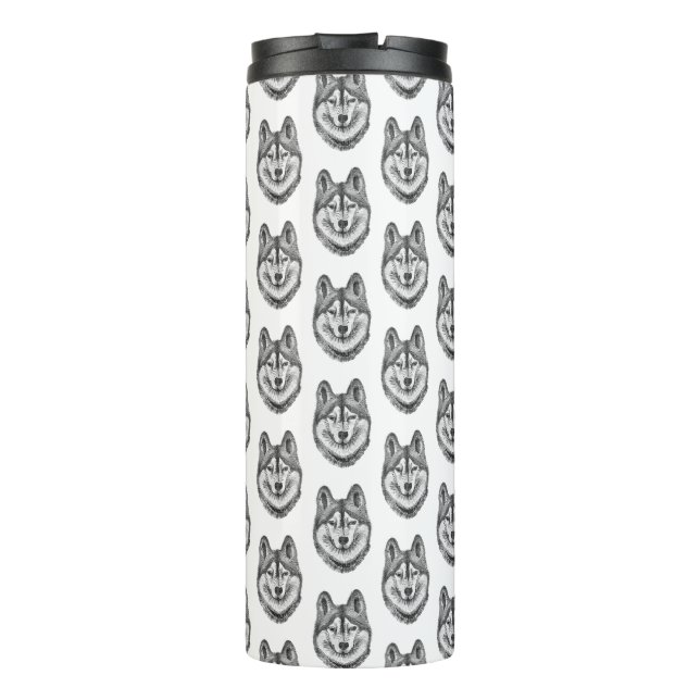 Garrafa Térmica Cachorro Husky Siberiano Preto e Branco a Tinta e  (Verso)