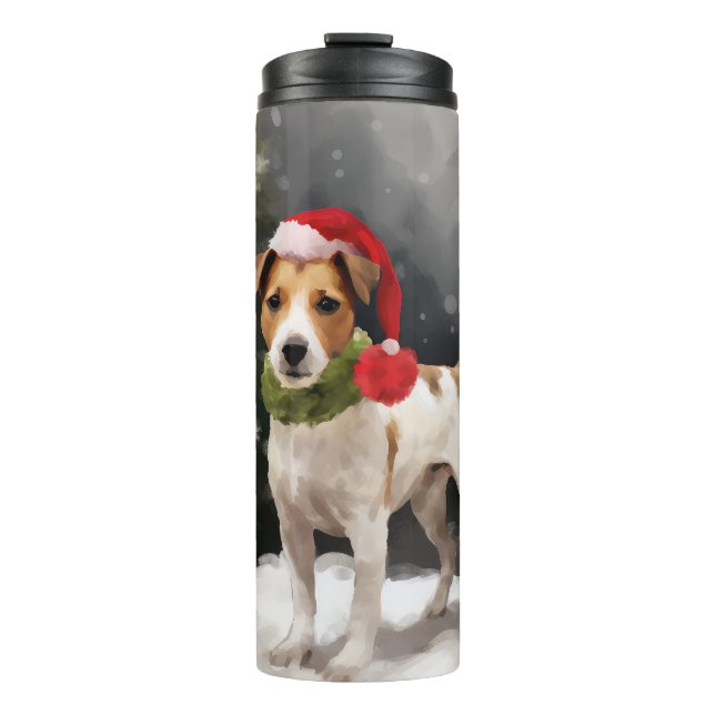 Garrafa Térmica Cachorro Jack Russell na Neve Natal (Frente)