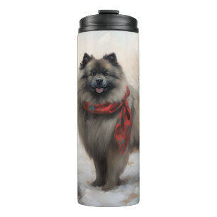 Garrafa Térmica Cachorro Keeshond no Natal da Neve