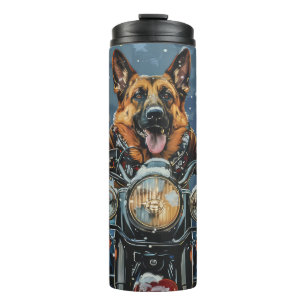 Garrafa Térmica Cachorro Pastor Alemão Pilotando Moto Natal