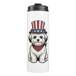Garrafa Térmica Cachorro Patriótico Desenho Vetorial de Gravura Vi