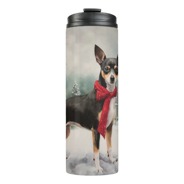 Garrafa Térmica Cachorro Rat Terrier na Neve Natal  (Frente)