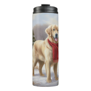 Garrafa Térmica Cachorro Retriever Dourado na Neve Natal