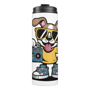 Garrafa Térmica Cachorro Retro Hip Hop: Cachorrinho Cartoon Legal 