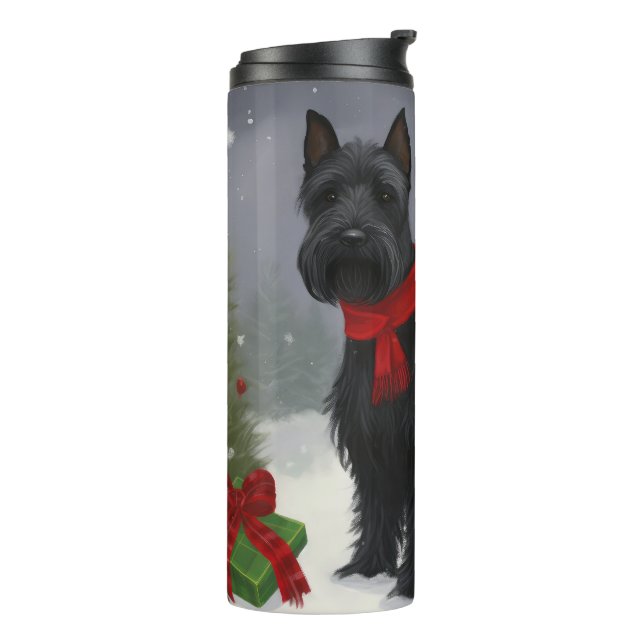 Garrafa Térmica Cachorro Terrier Escocês na Neve Natal (Giro à esquerda)