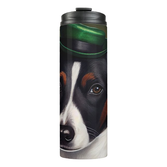 Garrafa Térmica Cachorro Terrier Rato em Roupa do Dia de São Patrí (Frente)