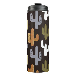 Garrafa Térmica Cactos escandinavos, fundo sem costura vintage.