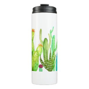 Garrafa Térmica Cactos verdes plantas suculentas aquarela