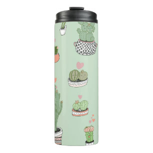 Garrafa Térmica Cactus Love: Um Bom Padrão De Cartoon.