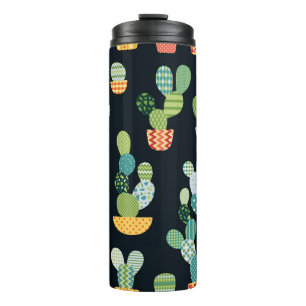 Garrafa Térmica Cactus seamless pattern in patchwork style with pl