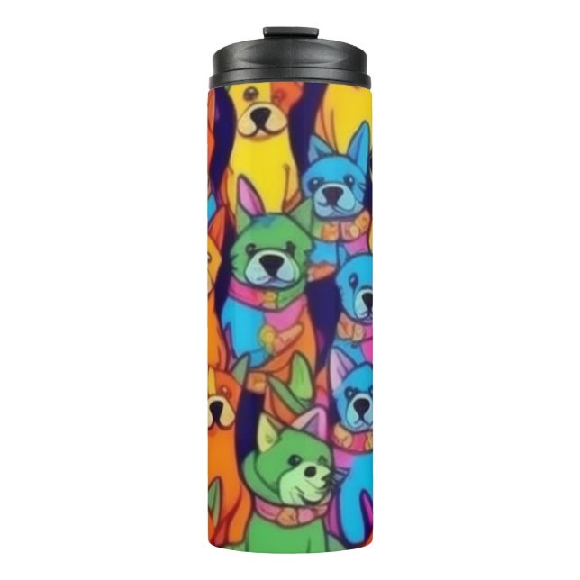 Garrafa Térmica Cães bonitos e coloridos cães felizes (Frente)