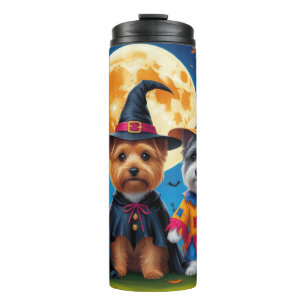 Garrafa Térmica Cães Cairn Terrier Abóbora Dia das Bruxas Engraçad