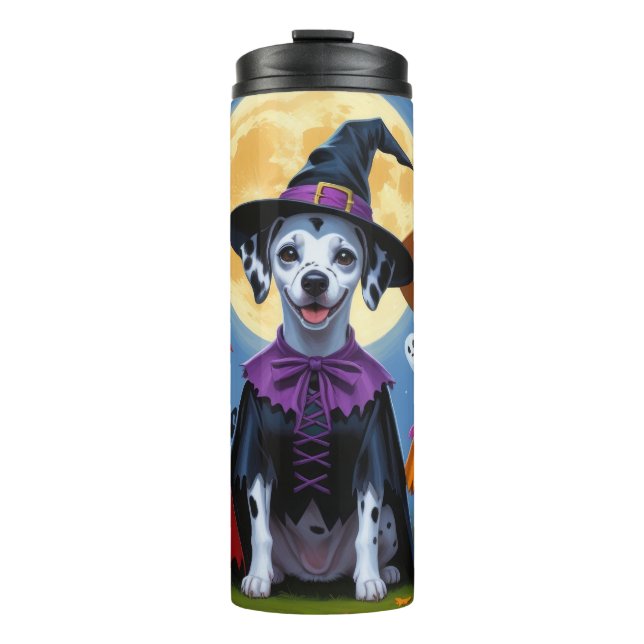 Garrafa Térmica Cães Dalmacianos Pumpkin Halloween Engraçado (Frente)