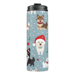 Garrafa Térmica Cães de Natal Coloridos – Presente Divertido de Fé