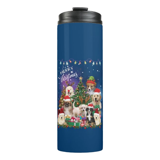Garrafa Térmica Cães Feliz Natal Luz (Frente)