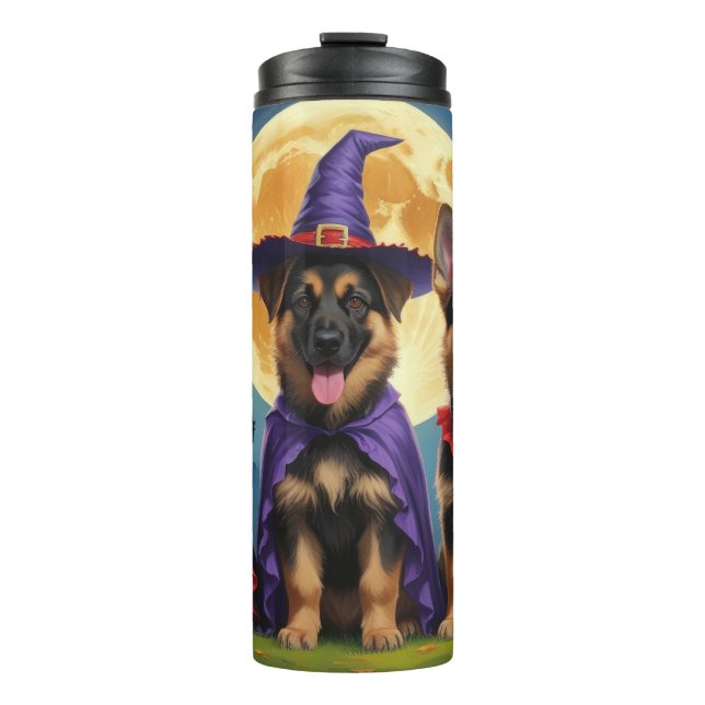 Garrafa Térmica Cães german shepherd Pumpkin Halloween Engraçado (Frente)