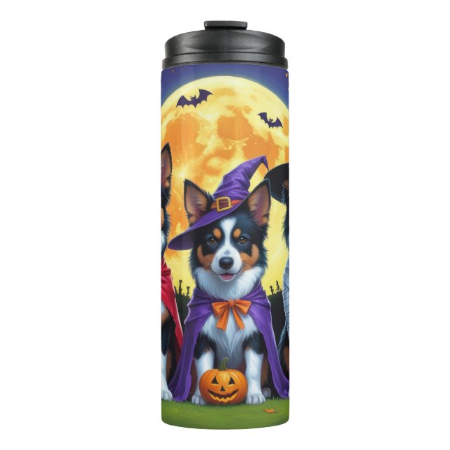 Garrafa Térmica Cães Kelpies Australianos Abóbora Halloween Engraç (Frente)