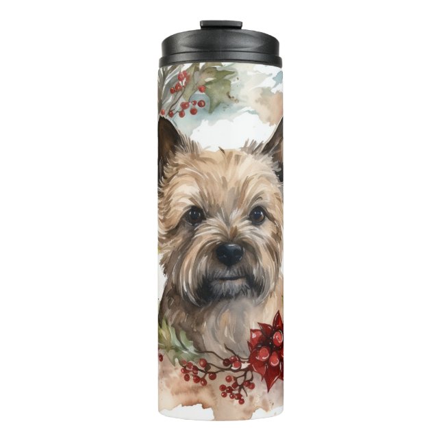 Garrafa Térmica Cairn Terrier Christmas Wreath Festivo Pup (Frente)
