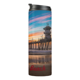 Garrafa Térmica Cais de praia de Huntington no pôr do sol