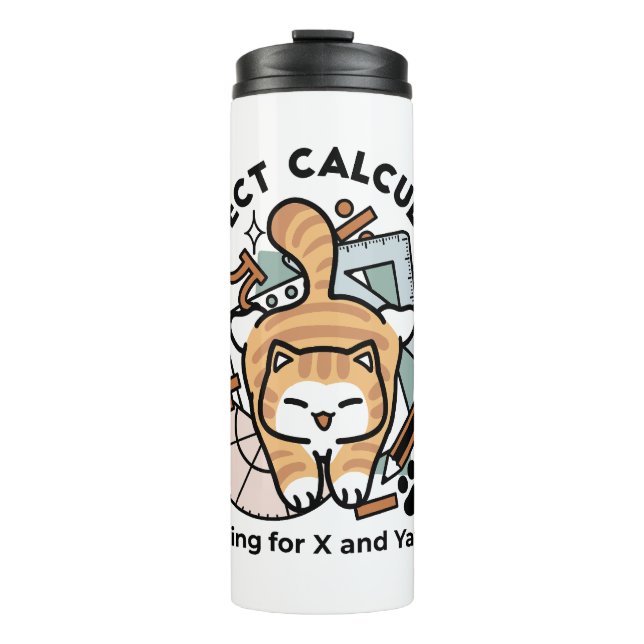 Garrafa Térmica Cálculos Perfeitos – Design de Gato de Matemática  (Frente)