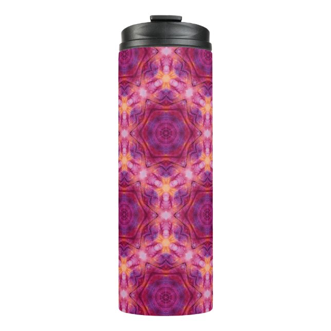 Garrafa Térmica caleido de cor violeta, roxa, laranja e azul (Frente)