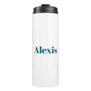 Garrafa Térmica Caligrafia de Nome Script Simples Branco Azul