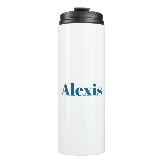 Garrafa Térmica Caligrafia de Nome Script Simples Branco Azul (Frente)