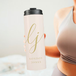 Garrafa Térmica Caligrafia Dourada Mínima Monograma Moderna