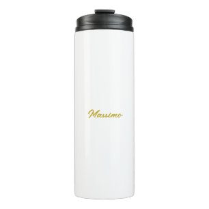 Garrafa Térmica Caligrafia Elegante Dourado Branco Simples Nome
