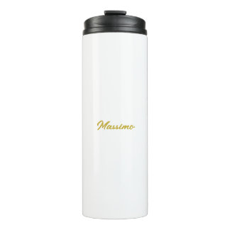 Garrafa Térmica Caligrafia Elegante Dourado Branco Simples Nome