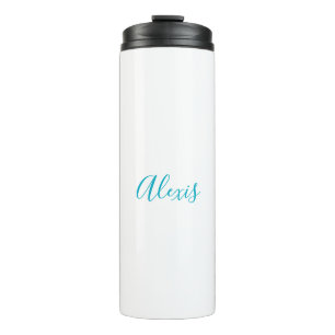 Garrafa Térmica Caligrafia Nome Script Simples Branco Azul