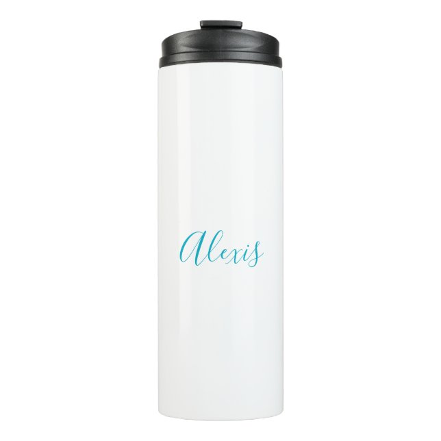 Garrafa Térmica Caligrafia Nome Script Simples Branco Azul (Frente)
