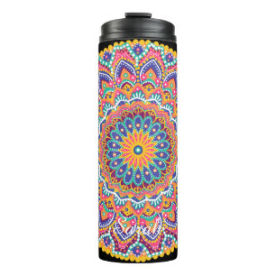 Garrafa Térmica Calm Linda e Colorida Floral Mandala