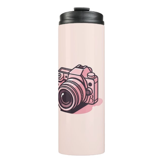 Garrafa Térmica Câmera DSLR Rosa na Moda Fotografia Personalizada (Frente)
