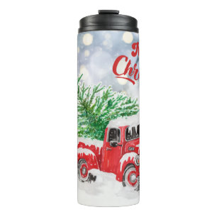 Garrafa Térmica Caminhão Vermelho Vintage De Natal Com Vagão De 