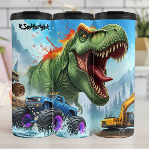 Garrafa Térmica Caminhões Monstros T-Rex Construção Caos