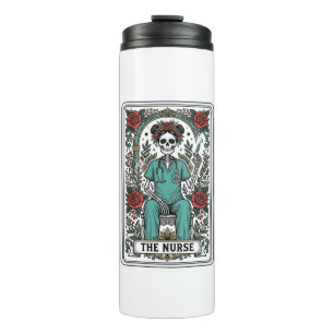 Garrafa Térmica Camisa de desenho de carta de tarot de enfermeira 