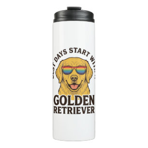 Garrafa Térmica Camisa de Golden Retriever com Óculos de Sol Retrô