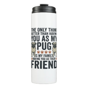 Garrafa Térmica Camisa de Gravura Vintage Amigo Família Pug Engraç