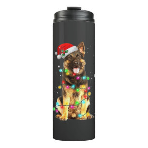 Garrafa Térmica Camisa de Natal de Cachorro Pastor Alemão Árvore d