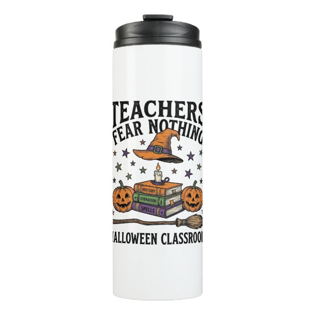 Garrafa Térmica Camisa de professor de Halloween com livros de bru (Frente)