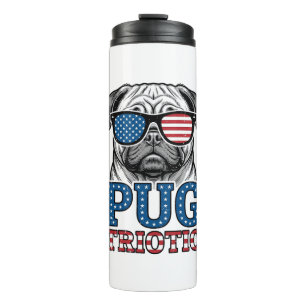 Garrafa Térmica Camisa de Pug Patriótico com Desenho de Gravura Vi